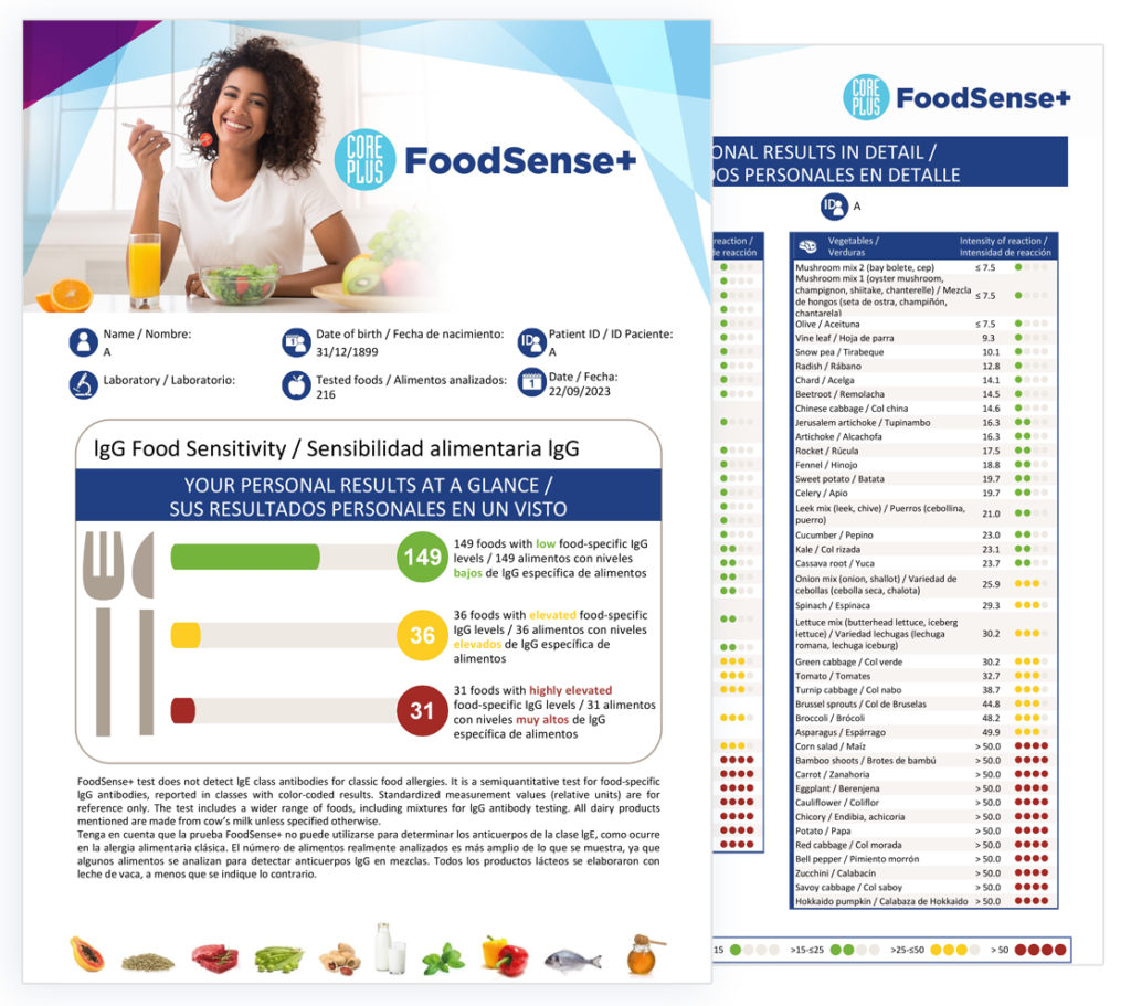 A sample of a Foodsense+ results document.